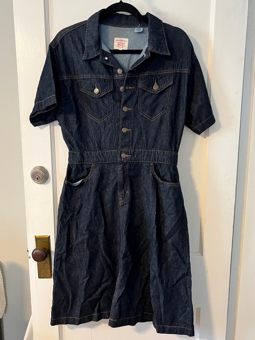 Levi’s Signature Vintage ‘95 Denim Utility Midi Dress Dark Wash Short Sleeve S